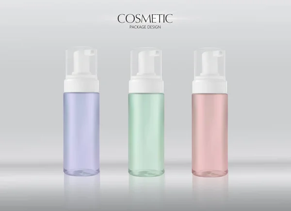 Productos cosméticos hidratantes para el lavado facial. Mousse nettoyante. Muestra promocional vectorial con limpiador facial opaco en ilustración 3d . — Vector de stock