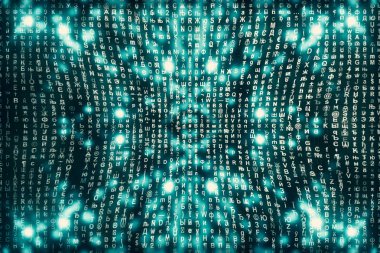 Turkuaz matris dijital arkaplan, siber uzay kavramı