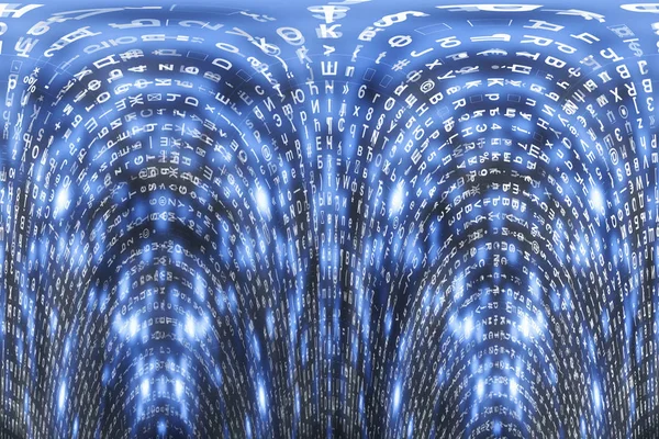 Blauer Matrix Digitaler Hintergrund Verzerrtes Cyberspace Konzept Figuren Fallen Matrix — Stockfoto