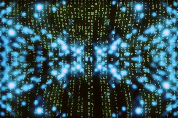 Синьо Зелена Матриця Цифровий Фон Абстрактна Концепція Кіберпростору Зелені Символи — стокове фото