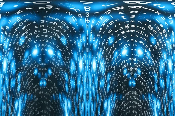 Синій Матричний Цифровий Фон Концепція Кіберпростору Персонажі Падають Матриця Потоку — стокове фото