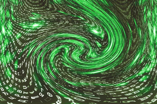 Green Matrix Digital Background Distorted Cyberspace Concept Characters Fall Wormhole — Stock Photo, Image