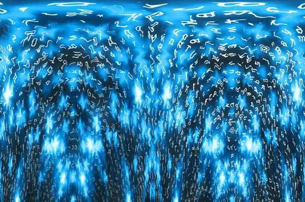 Blauwe Matrix Digitale Achtergrond Verstoord Cyberspace Concept Personages Vallen Naar — Stockfoto
