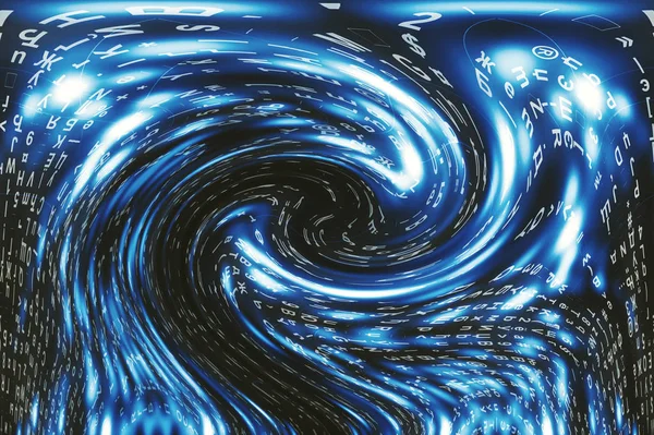 Blue Matrix Digital Background Distorted Cyberspace Concept Characters Fall Wormhole — Stock Photo, Image