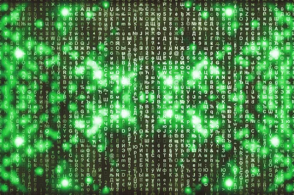 Green matrix digital background. Distorted cyberspace concept.