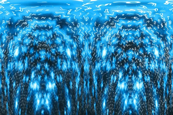 Синий Матричный Цифровой Фон Искаженная Концепция Киберпространства Матрица Потока Символов — стоковое фото