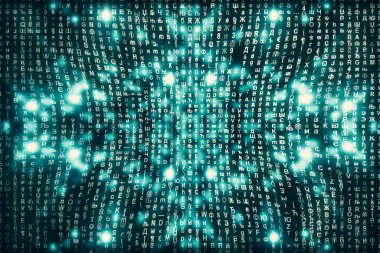 Blue matrix digital background. Abstract cyberspace concept. Matrix from symbols stream.