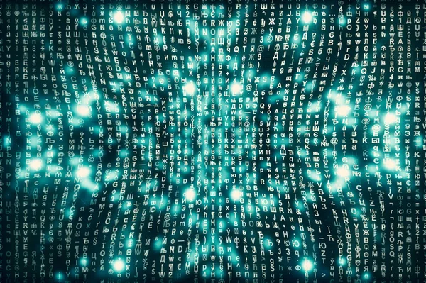 Fond Numérique Matrice Bleue Concept Abstrait Cyberespace Matrice Flux Symboles — Photo