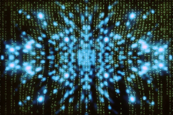 Сине Зеленая Матрица Цифровой Фон Абстрактная Концепция Киберпространства Зеленые Персонажи — стоковое фото