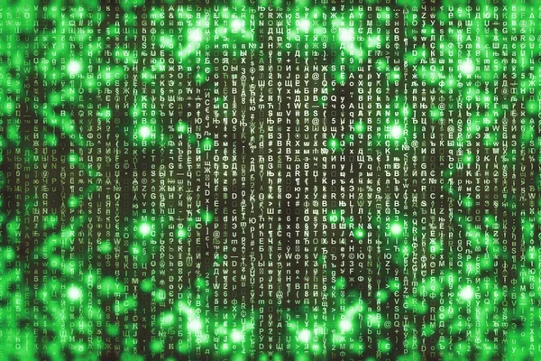 Sfondo Digitale Matrice Verde Concetto Astratto Cyberspazio Personaggi Cadono Matrice — Foto Stock