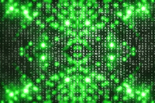 Зелений Матричний Цифровий Фон Абстрактна Концепція Кіберпростору Персонажі Падають Матриця — стокове фото