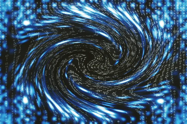 Blue Matrix Digital Background Distorted Cyberspace Concept Characters Fall Wormhole — Stock Photo, Image