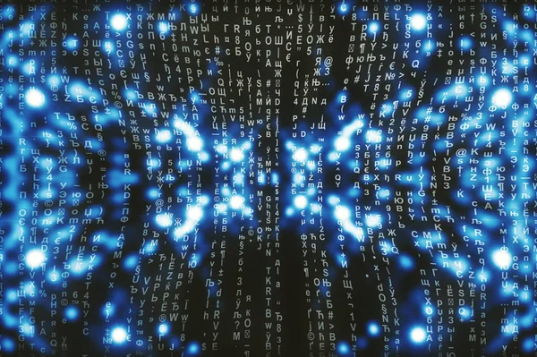 Синій Матричний Цифровий Фон Абстрактна Концепція Кіберпростору Персонажі Падають Матриця — стокове фото