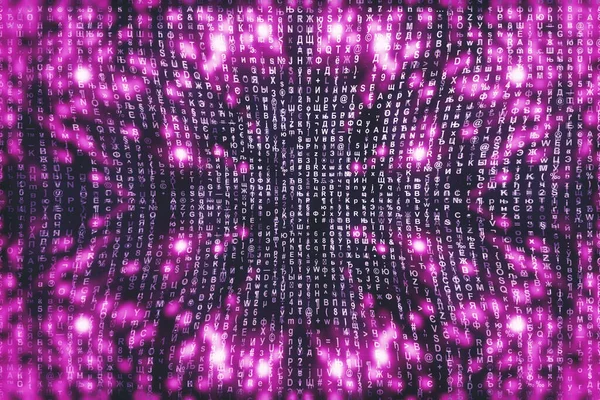 ピンクマトリックスデジタル背景 抽象的なサイバースペースの概念 文字が落ちる シンボル ストリームからの行列 バーチャルリアリティデザイン 複雑なアルゴリズムデータハッキング ピンクのデジタルスパーク — ストック写真