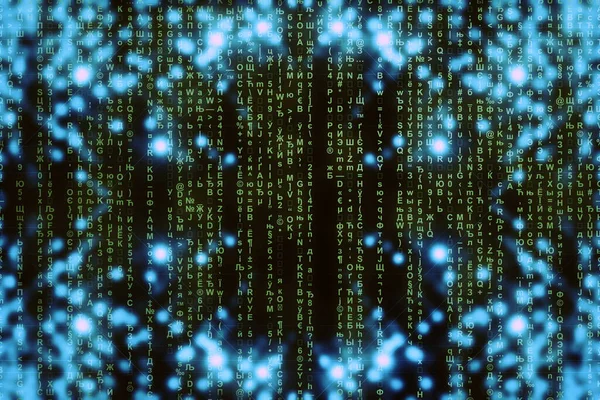 Сине Зеленая Матрица Цифровой Фон Абстрактная Концепция Киберпространства Зеленые Персонажи — стоковое фото