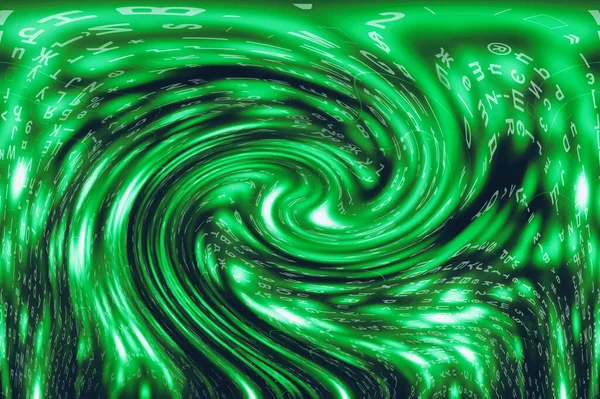 Зелено Блакитна Матриця Цифрового Фону Концепція Кіберпростору Персонажі Падають Червоточину — стокове фото
