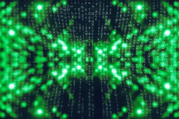 Зеленый Голубой Цифровой Фон Матрицы Абстрактная Концепция Киберпространства Персонажи Падают — стоковое фото