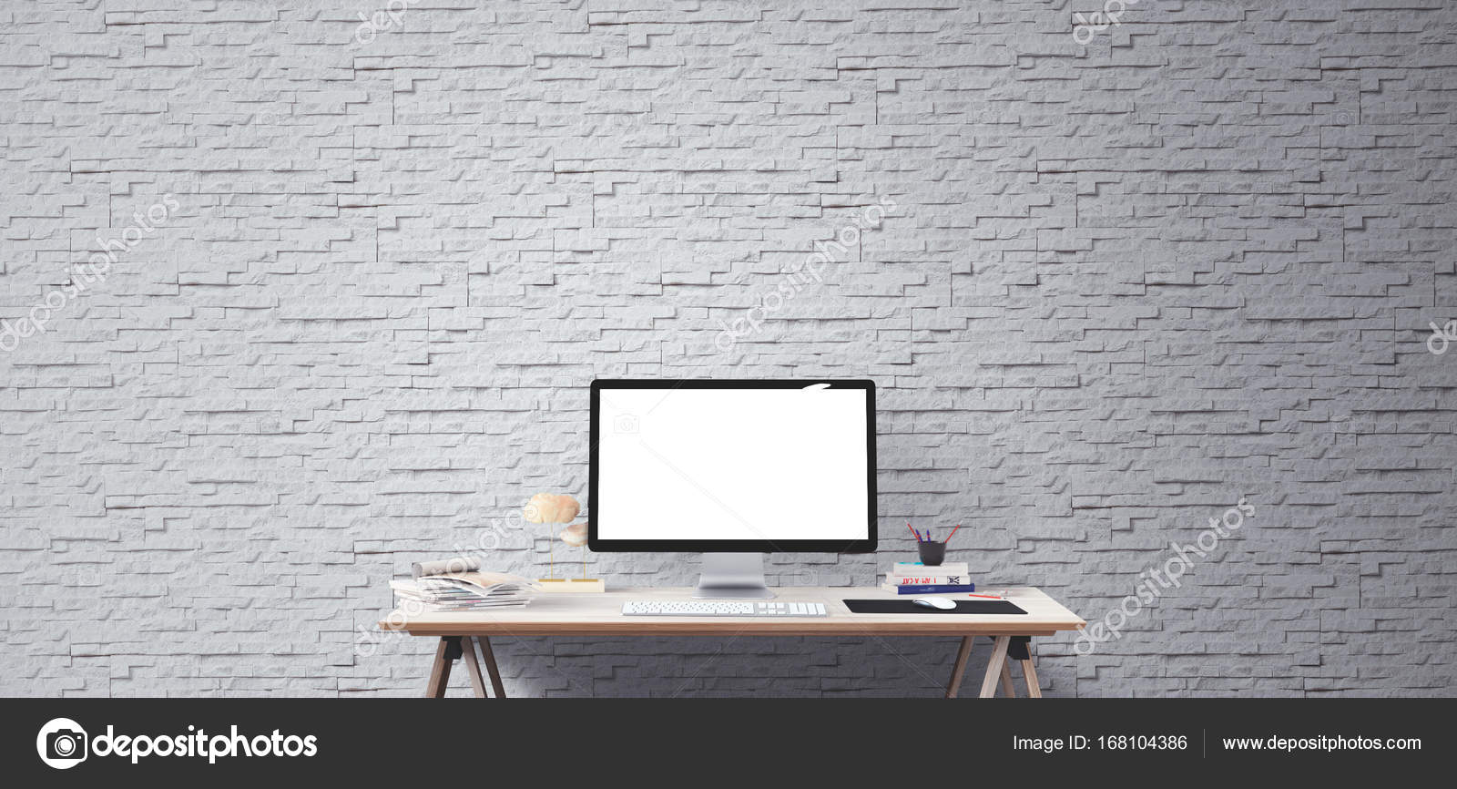 Computer Display And Office Tools On Desk Desktop Screen Computer Display And Office Tools On Desk Desktop Screen Isolated Modern Creative Workspace Background