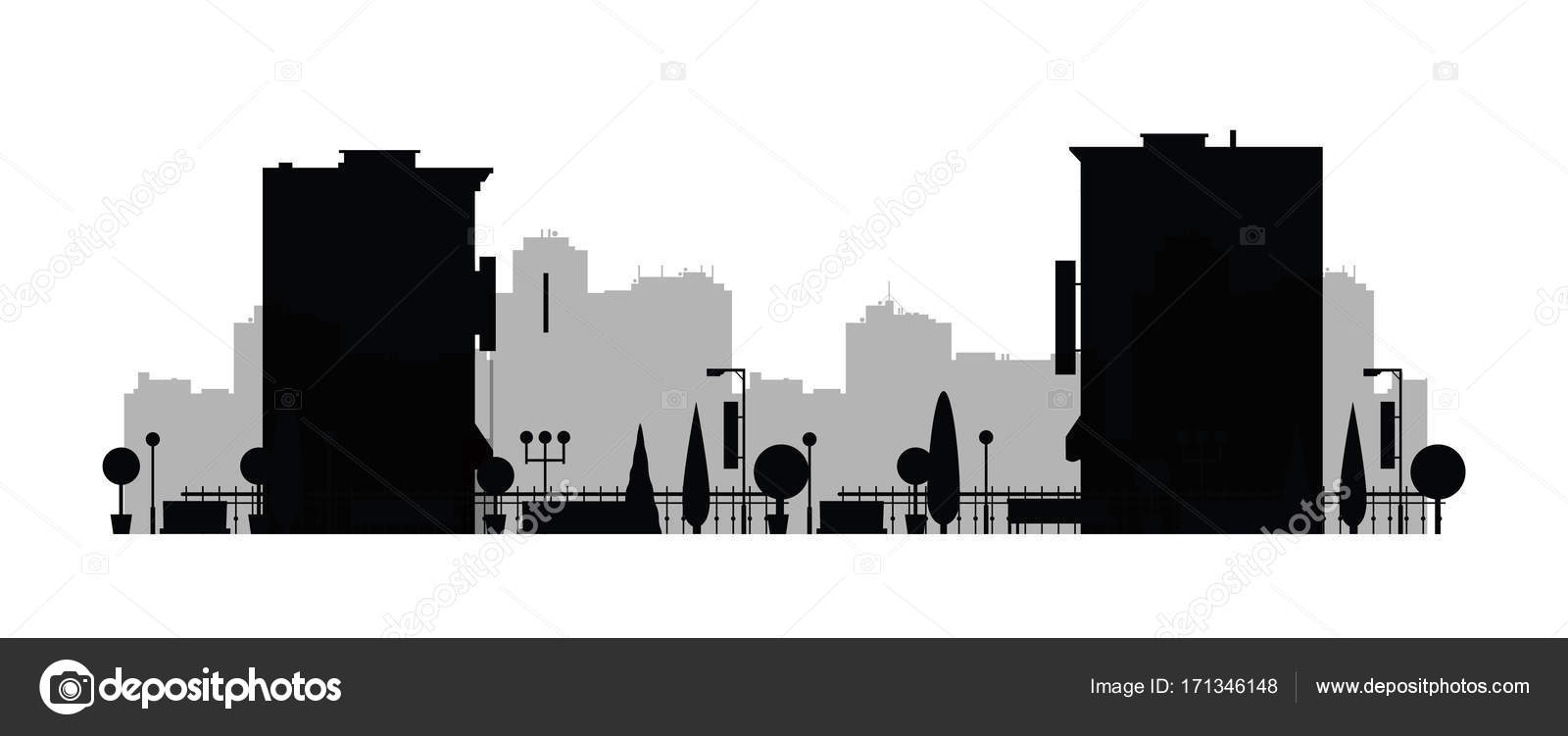 Vector City Silhouette Cityscape Background Illustration Of Architectural Building In Panoramic View Modern City Skyline Big City Streets Minimalistic Style Stock Vector C Vanderon