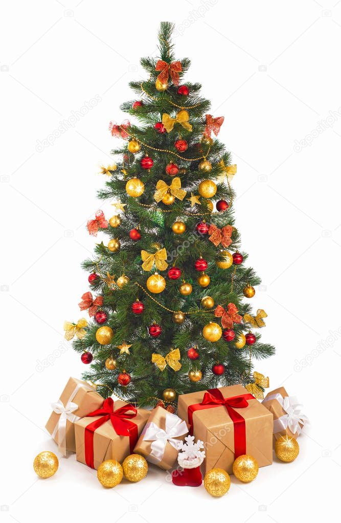 Christmas scene with tree gifts