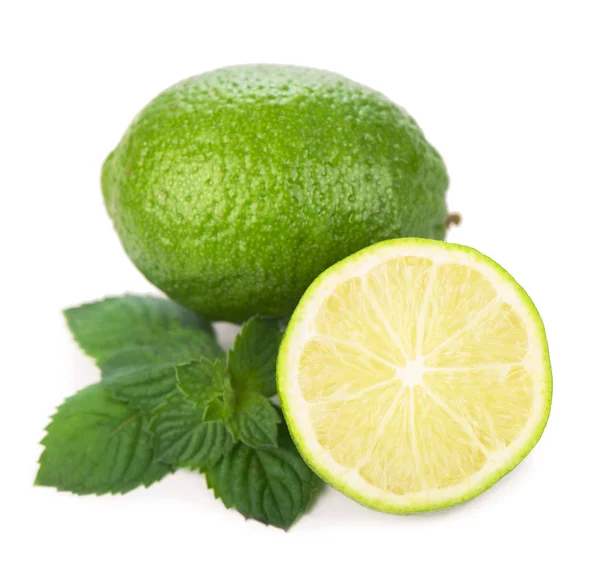 Half Lime Citrus Fruit Lime Cut Isolated White Background — Stock Photo, Image