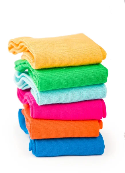 Chaussettes Colorées Empilées Sur Fond Blanc — Photo