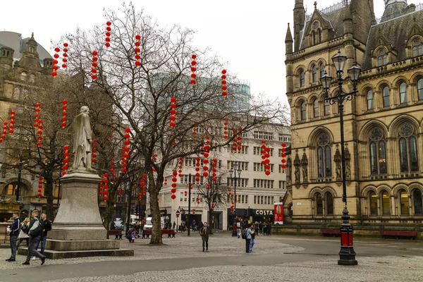 Centrum miasta Manchester przygotowuje się do chińskiego nowego roku. — Zdjęcie stockowe