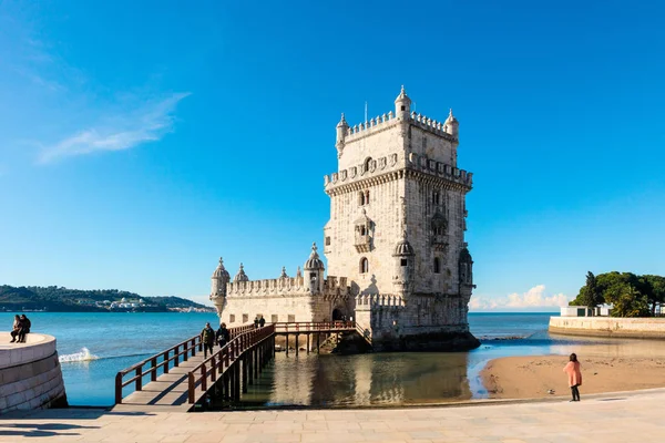 Lisbon Portugal February 2018 Iconic Quarter Facade Tower Belem Torre — Stock Photo, Image