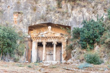 Türkiye 'nin Mugla ilçesi Fethiye' deki Lycian mezarları.