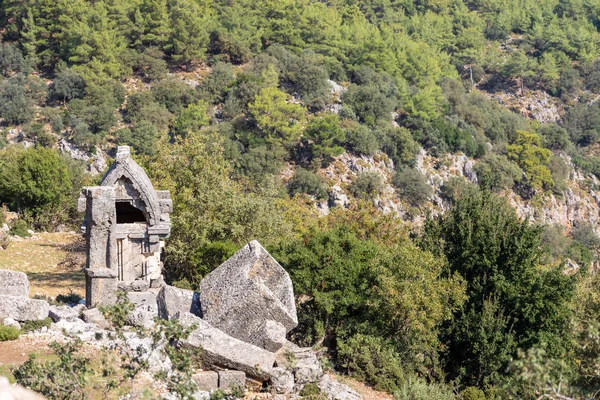 Starożytne Grobowce Słupa Licyjskiego Pinara Koło Fethiye Turcja — Zdjęcie stockowe