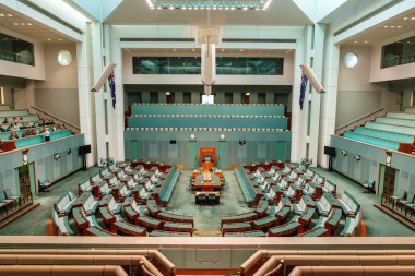 Canberra, Avustralya - 28 Mart 2019: Parlamento Binası, Canberra, Avustralya Temsilciler Meclisi 'nin iç görünümü.