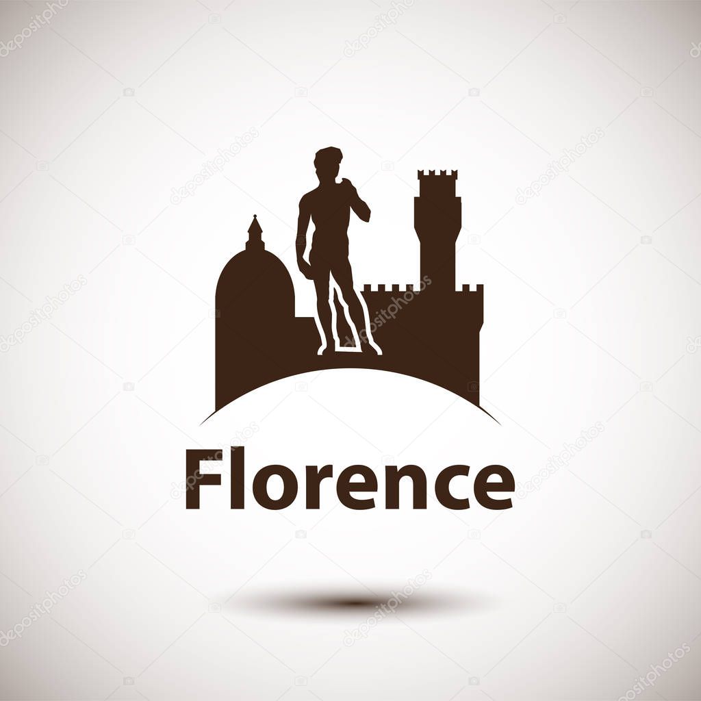 Florence silhouette icon, Detailed skyline with greatest landmarks. Travel to Italy concept.  Vector illustration