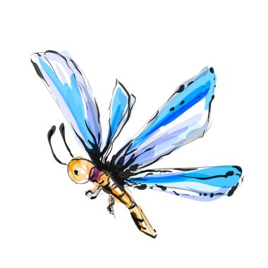 Beyaz arka plan üzerinde izole mavi kanatlı boyalı kelebek. vektör çizim.