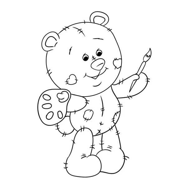 Teddybeer Met Een Borstel Zwarte Witte Contouren Briefkaart Kleuren — Stockfoto