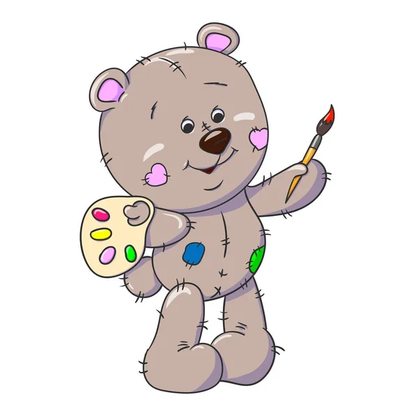 Медвежонок Кисточкой Раскрашивание Открыток Цвет Краски Детский Характер — стоковый вектор