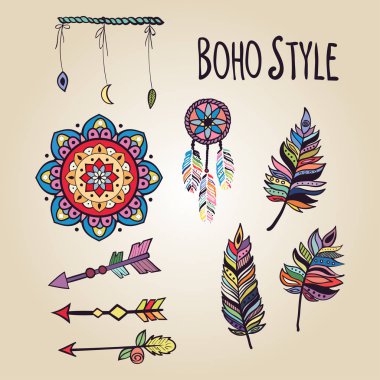 Boho stil öğeleri kümesi. 