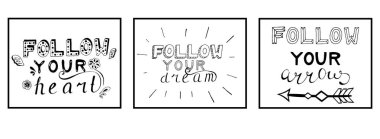 Elle çizilmiş Inspirational quotes kümesi