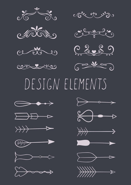 Set of hand drawn design elements.