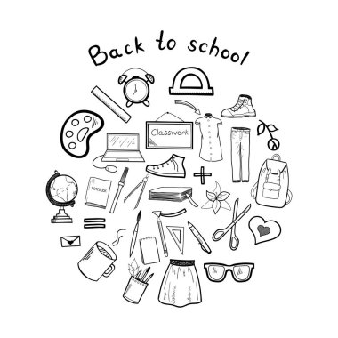 Elle çizilmiş vektör okul karalamalar kümesi.