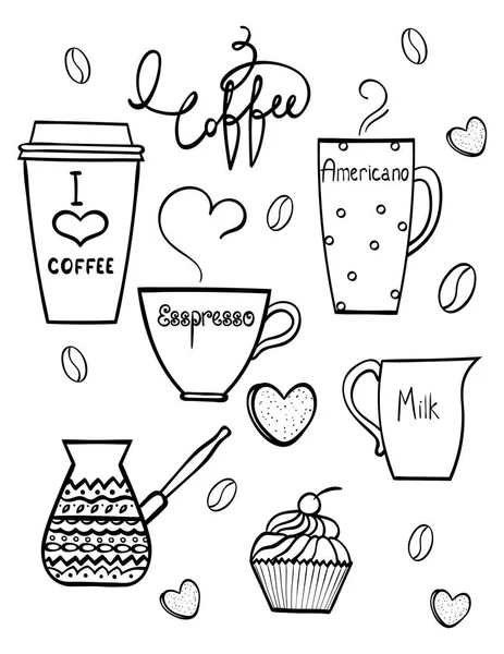 Set de café garabato dibujado a mano . — Vector de stock