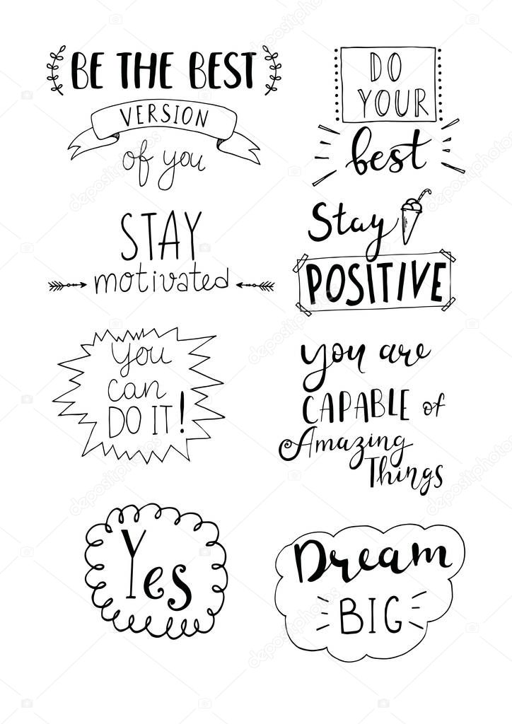 Set of hand written motivational phrases 