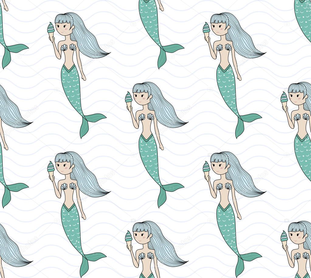 Mermaid seamless pattern.