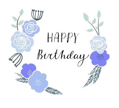 El çekilmiş soyut renkli çiçek çelenk ile mutlu yıllar l