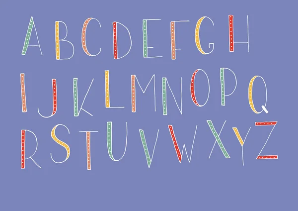 Χέρι συρμένο πολύχρωμη διάνυσμα αλφάβητο απομονώνονται σε μπλε φόντο. — Διανυσματικό Αρχείο