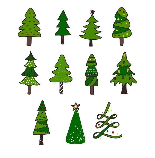 Elle çizilmiş Noel ağaçları kümesi. — Stok Vektör