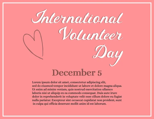 Journée internationale des bénévoles lettrage dessiné à la main . — Image vectorielle