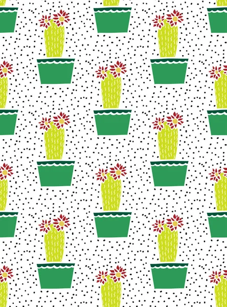 Varrat nélküli mintát színes kaktusz és pontok. — Stock Vector