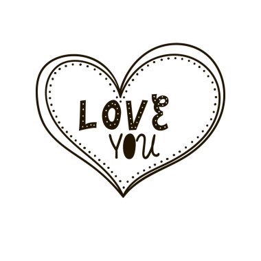 Bir vektör doodle kalple ifade Love You.