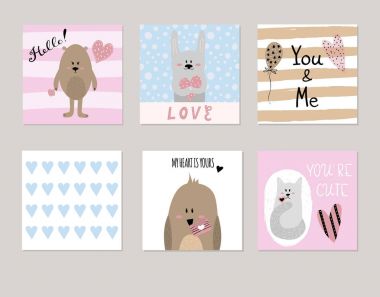 Şirin kart tasarım kümesi Saint Sevgililer günü için.