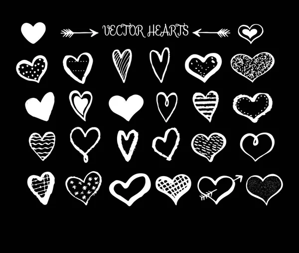 Сборник набросков каракулей черных сердец на спине — стоковый вектор